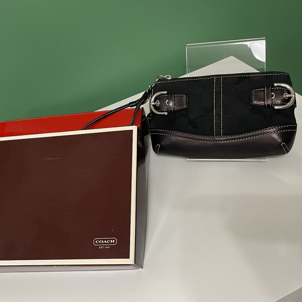 Vintage Coach Leather and Legacy Signature Fabric Wristlet - Black